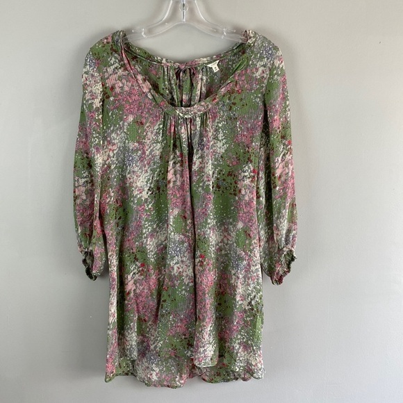 J.Crew 100% Silk Green Watercolor Tunic Top Size Medium - Picture 1 of 12
